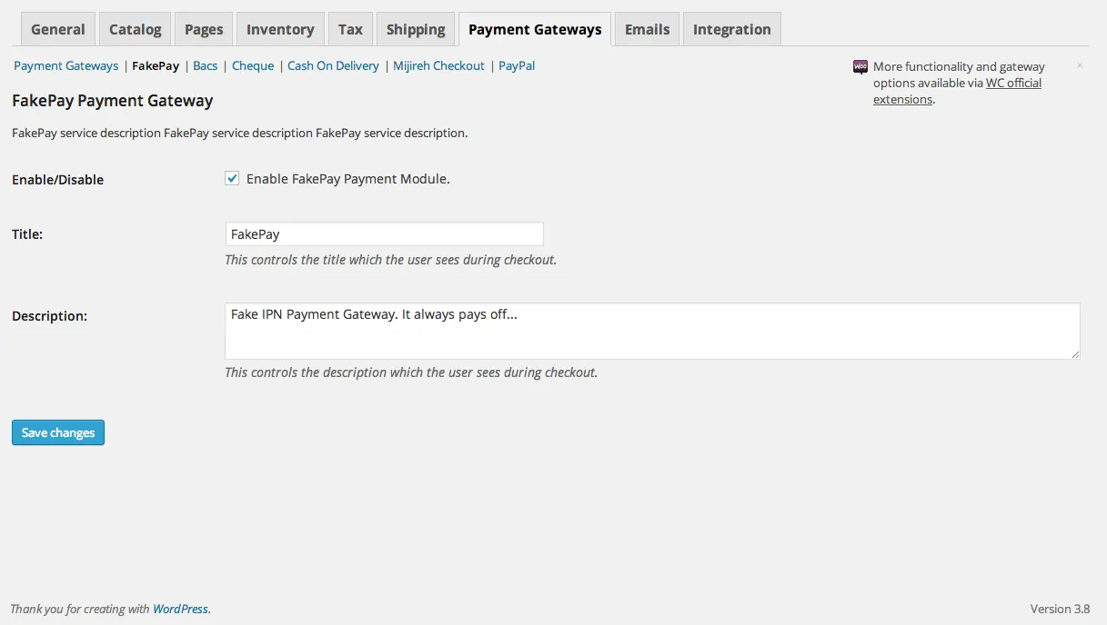 Payment Gateway config